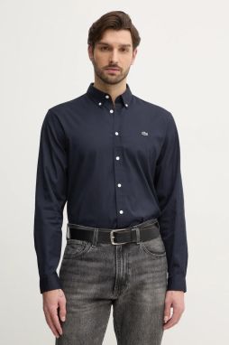 Bavlnená košeľa Lacoste pánska, biela farba, regular, s golierom button-down, CH2933