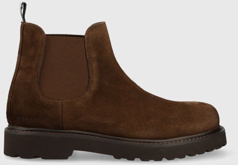 Semišové topánky chelsea Tommy Jeans TJM CHELSEA HIGH BOOT pánske, hnedá farba, EM0EM01205