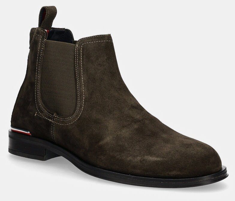 Semišové topánky chelsea Tommy Hilfiger CORE RWB HILFIGER SUEDE CHELSEA pánske, zelená farba, FM0FM04757