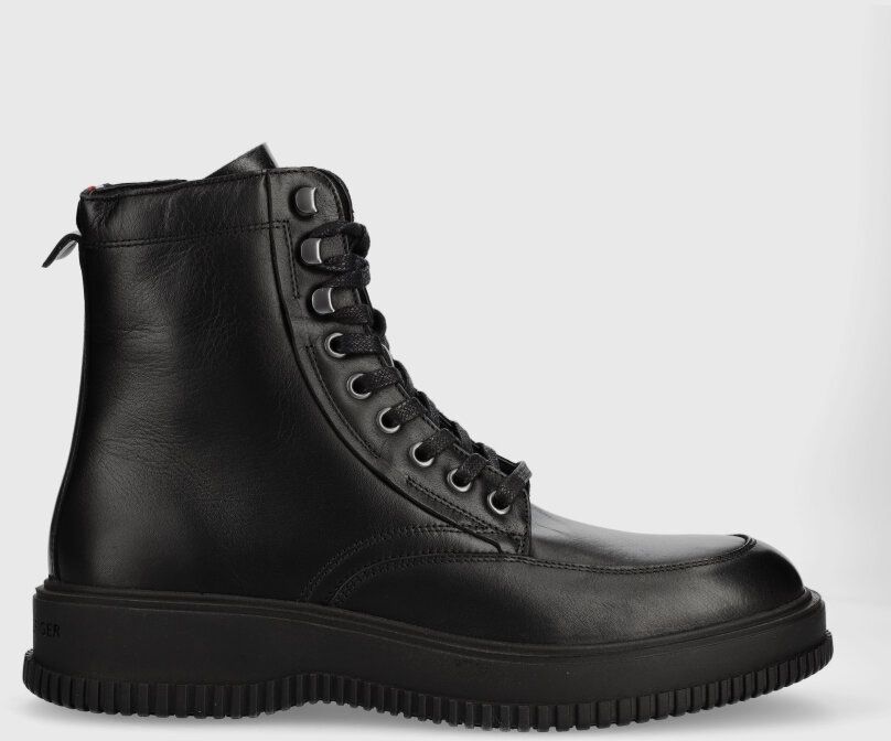 Kožená obuv Tommy Hilfiger TH EVERYDAY CLASS TERMO LTH BOOT pánska, čierna farba, FM0FM04658