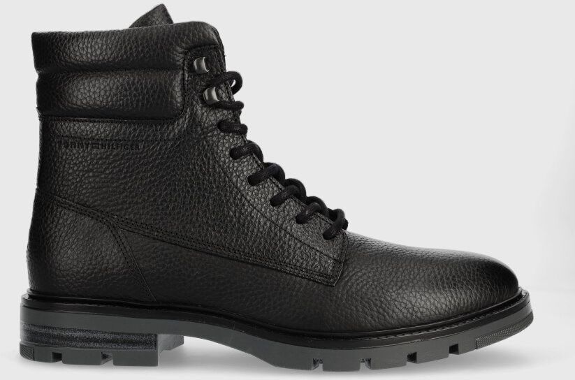 Kožená obuv Tommy Hilfiger WARM PADDED HILFIGER LTH BOOT pánska, čierna farba, FM0FM04802