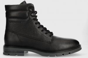 Kožená obuv Tommy Hilfiger WARM PADDED HILFIGER LTH BOOT pánska, čierna farba, FM0FM04802