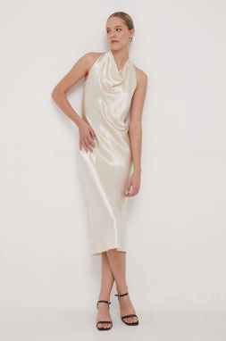Šaty Calvin Klein béžová farba, midi, priliehavé