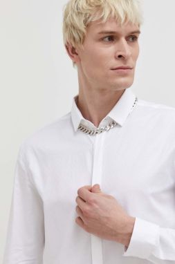 Bavlnená košeľa HUGO pánska, biela farba, slim, s klasickým golierom, 50508324