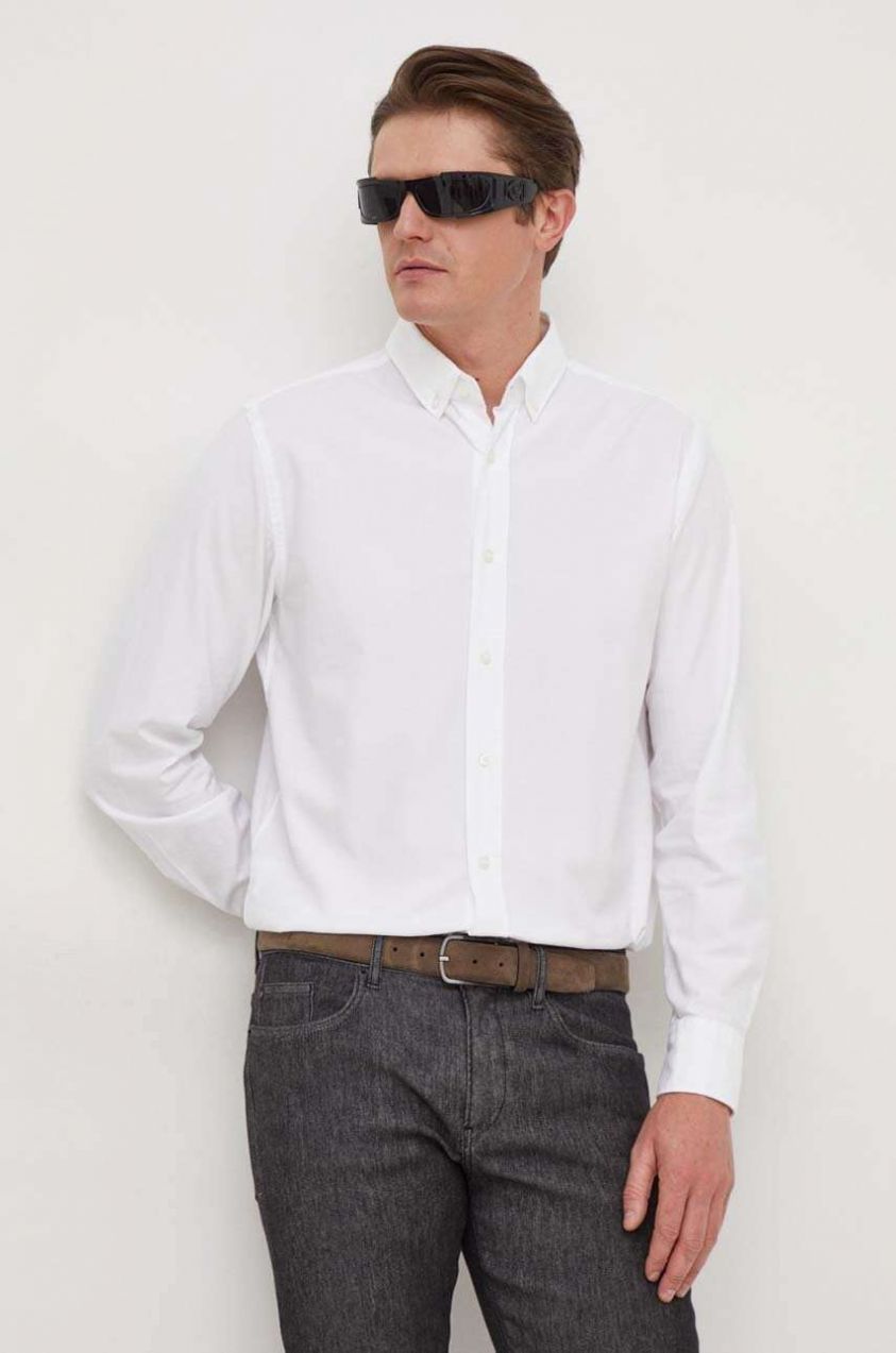 Bavlnená košeľa BOSS pánska,biela farba,regular,s golierom button-down,50508914