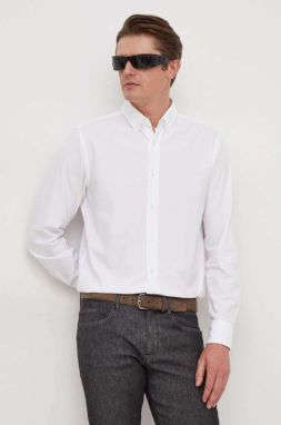 Bavlnená košeľa BOSS pánska,biela farba,regular,s golierom button-down,50508914