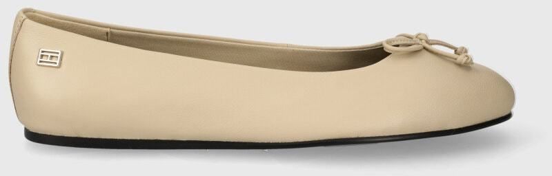 Kožené balerínky Tommy Hilfiger ESSENTIAL LEATHER BALLERINA béžová farba, FW0FW07768