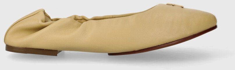 Kožené balerínky Tommy Hilfiger TH ELEVATED ELASTIC BALLERINA béžová farba, FW0FW07882