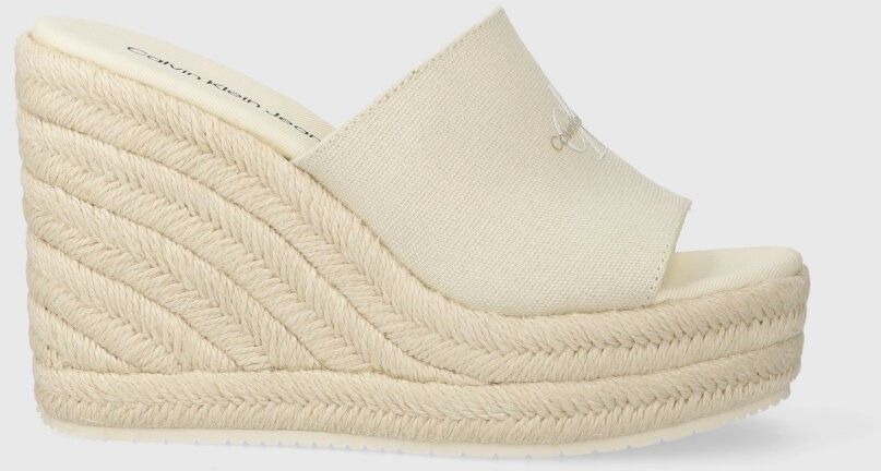 Šľapky Calvin Klein Jeans SLIDE WEDGE ROPE SANDAL ML BTW dámske, béžová farba, na kline, YW0YW01356
