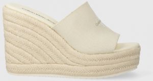 Šľapky Calvin Klein Jeans SLIDE WEDGE ROPE SANDAL ML BTW dámske, béžová farba, na kline, YW0YW01356