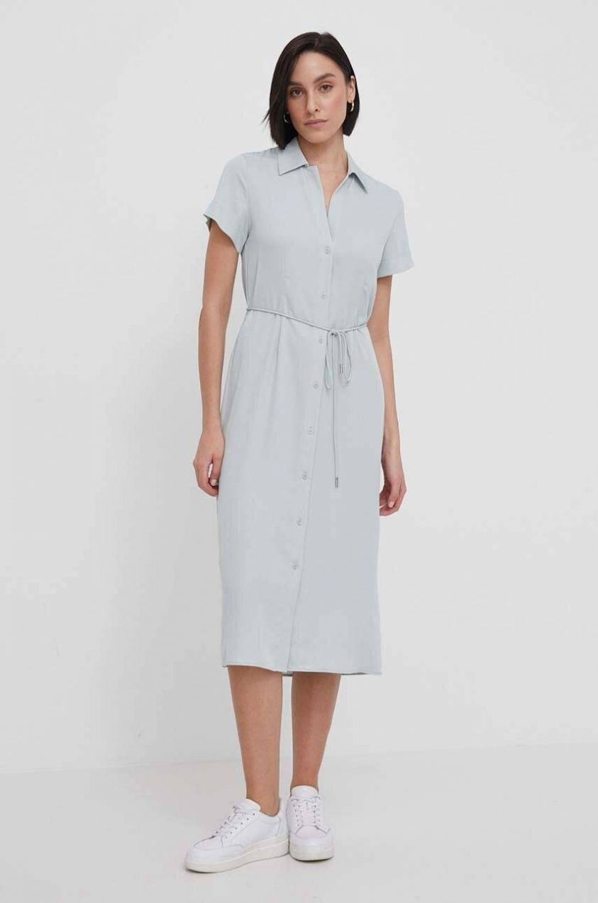 Šaty Calvin Klein šedá farba,midi,áčkový strih,K20K206657