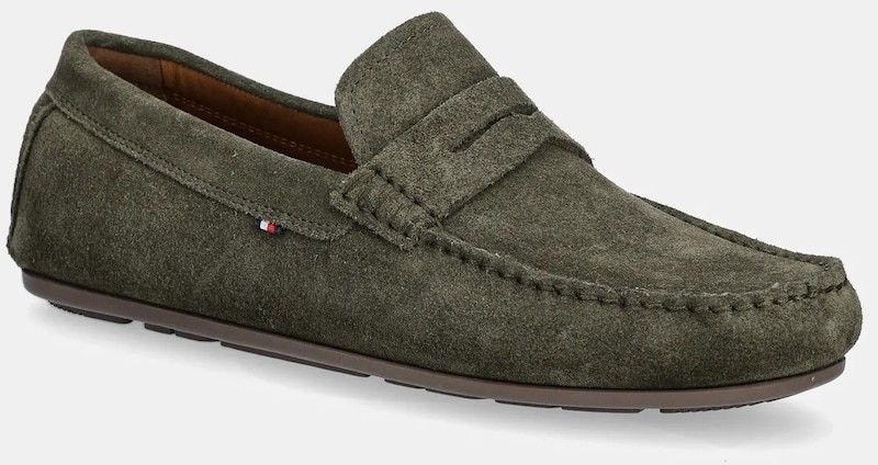 Semišové mokasíny Tommy Hilfiger CASUAL SUEDE DRIVER pánske, zelená farba, FM0FM04998