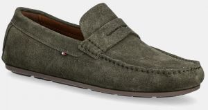 Semišové mokasíny Tommy Hilfiger CASUAL SUEDE DRIVER pánske, zelená farba, FM0FM04998