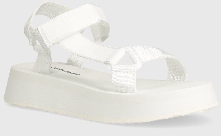 Sandále Calvin Klein Jeans SANDAL VELCRO WEBBING DC dámske, biela farba, na platforme, YW0YW01353,