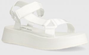 Sandále Calvin Klein Jeans SANDAL VELCRO WEBBING DC dámske, biela farba, na platforme, YW0YW01353,
