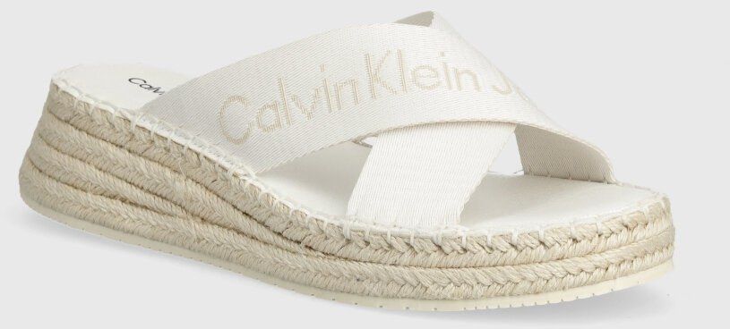 Šľapky Calvin Klein Jeans SPORTY WEDGE ROPE SANDAL MR dámske, biela farba, na kline, YW0YW01364,