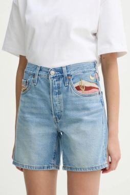 Rifľové krátke nohavice Levi's dámske, jednofarebné, vysoký pás