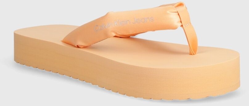 Žabky Calvin Klein Jeans BEACH SANDAL FLATFORM PADDED NY dámske, oranžová farba, na plochom podpätku, YW0YW01400