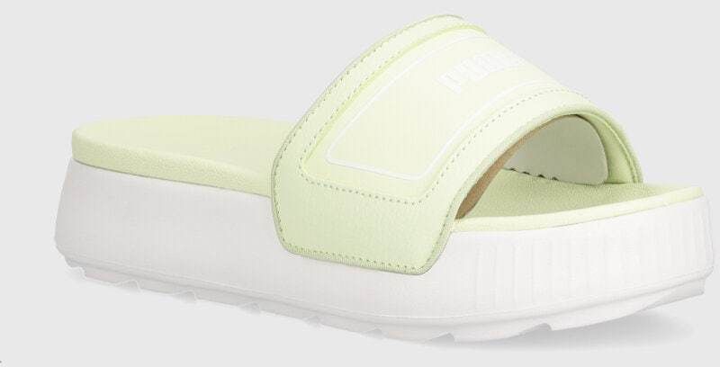 Šľapky Puma Karmen Slide dámske,zelená farba,na platforme,389073