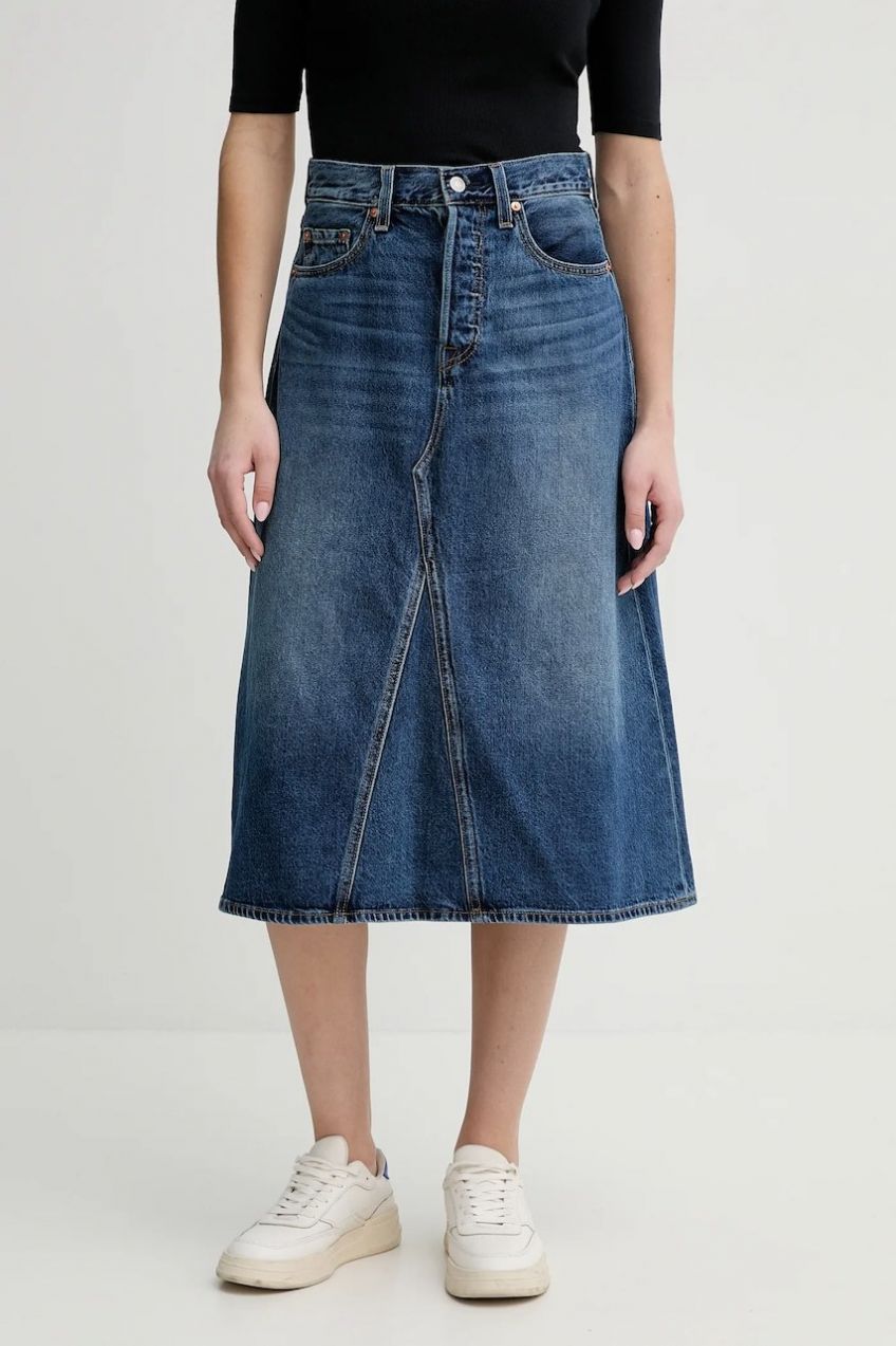 Rifľová sukňa Levi's midi, áčkový strih, A9316