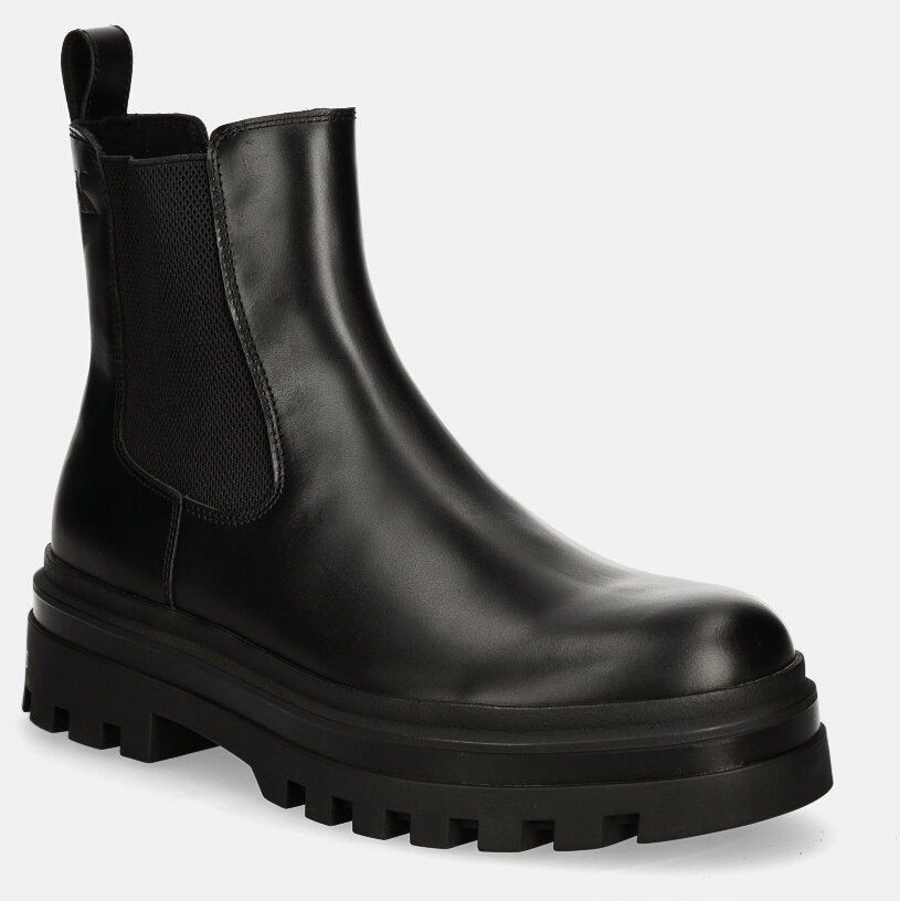 Kožené topánky chelsea Calvin Klein Jeans LUGGED CHELSEA BOOT LTH pánske, čierna farba, YM0YM01069