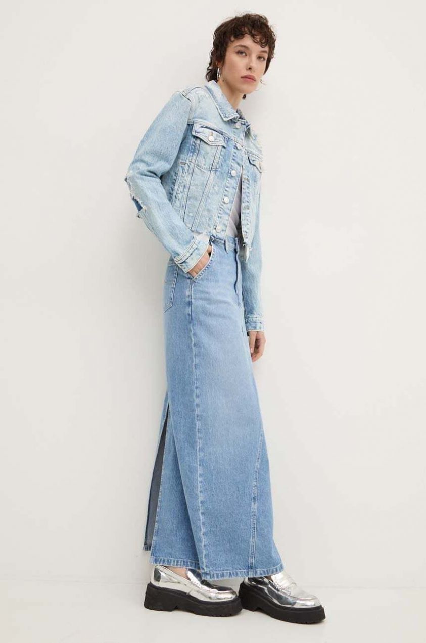 Rifľová sukňa Tommy Jeans maxi, rovný strih, DW0DW19294
