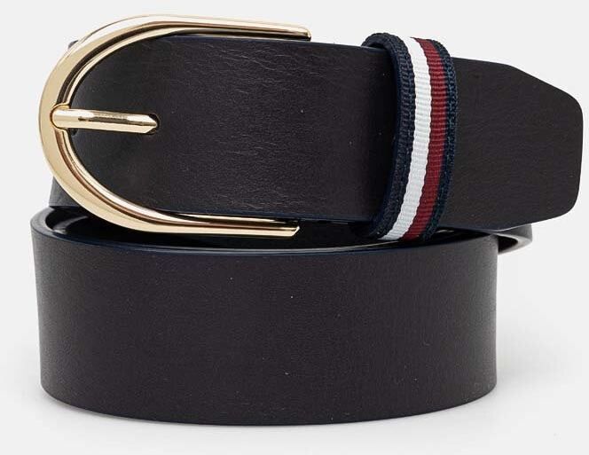 Kožený opasok Tommy Hilfiger dámsky, tmavomodrá farba, AW0AW16596