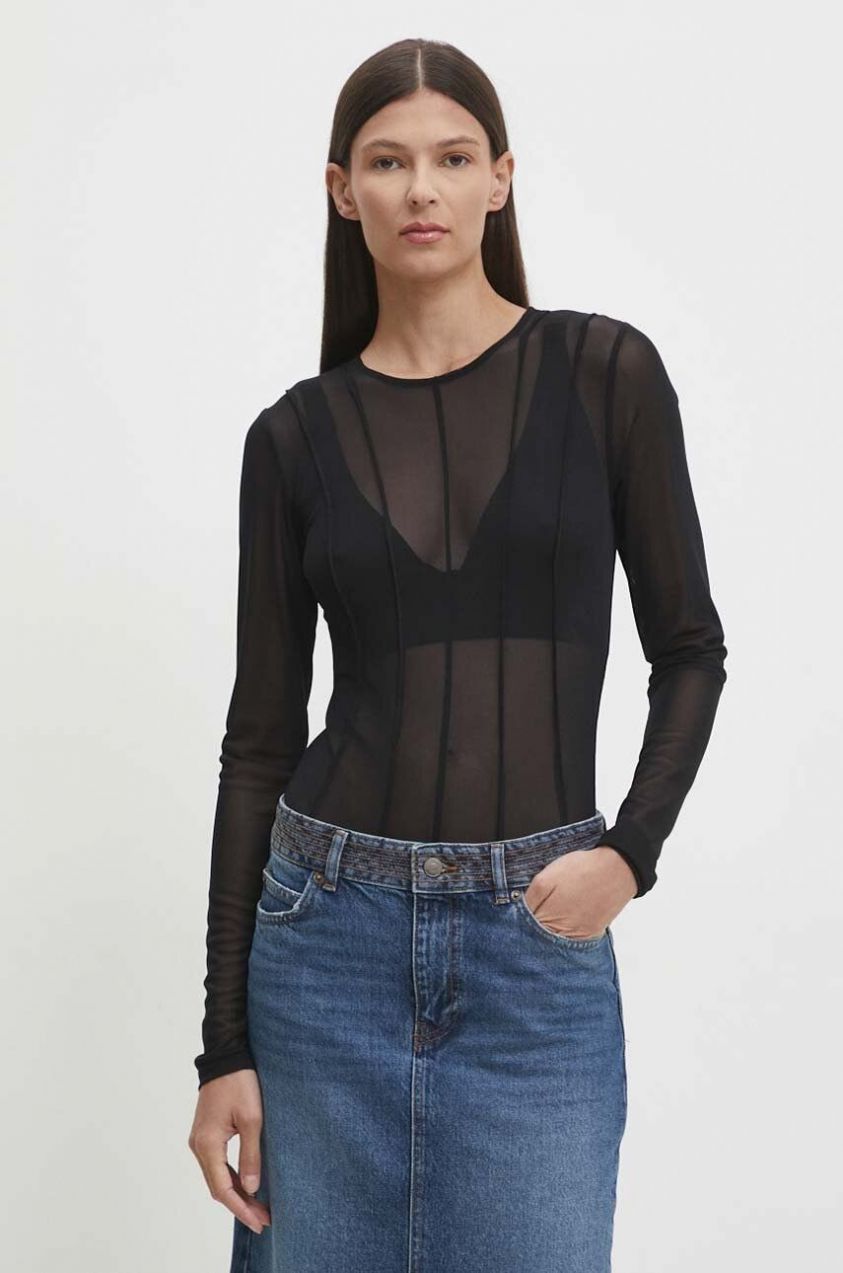 Body Remain Bodysuit With Cutlines dámske, čierna farba, jednofarebná, 501946100