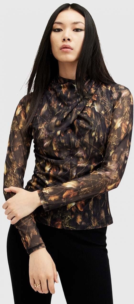 Blúzka AllSaints TIA MESH TOP dámska, čierna farba, vzorovaná, W126JB