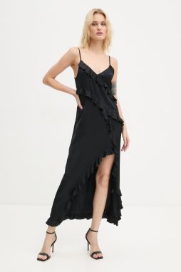 Šaty The Kooples čierna farba, maxi, rovný strih, FROB29035K