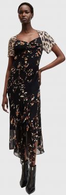 Šaty AllSaints LEAH čierna farba, midi, áčkový strih, W051DB