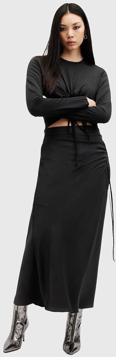 Sukňa AllSaints ALEXIA čierna farba, maxi, rovný strih, W051RB