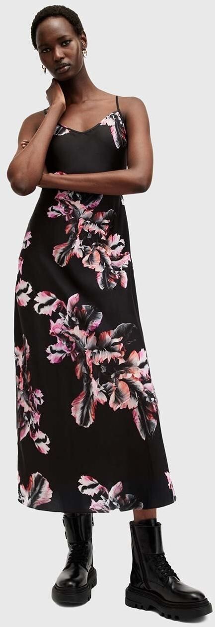 Šaty AllSaints BRYONY čierna farba, maxi, rovný strih, W226DB