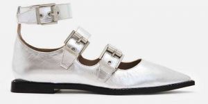 Kožené balerínky AllSaints Susan Buckle Shoe strieborná farba, W123FB