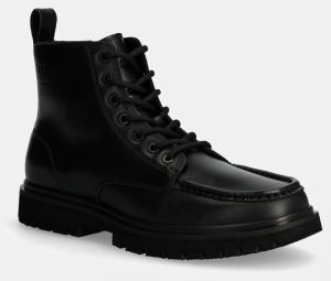 Kožená obuv Calvin Klein Jeans EVA BOOT MID LACEUP UNFORM DRESS pánska, čierna farba, YM0YM01073