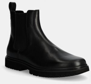 Kožená obuv Calvin Klein Jeans EVA BOOT MID CHELSEA UNIFORM DR pánska, čierna farba, YM0YM01072