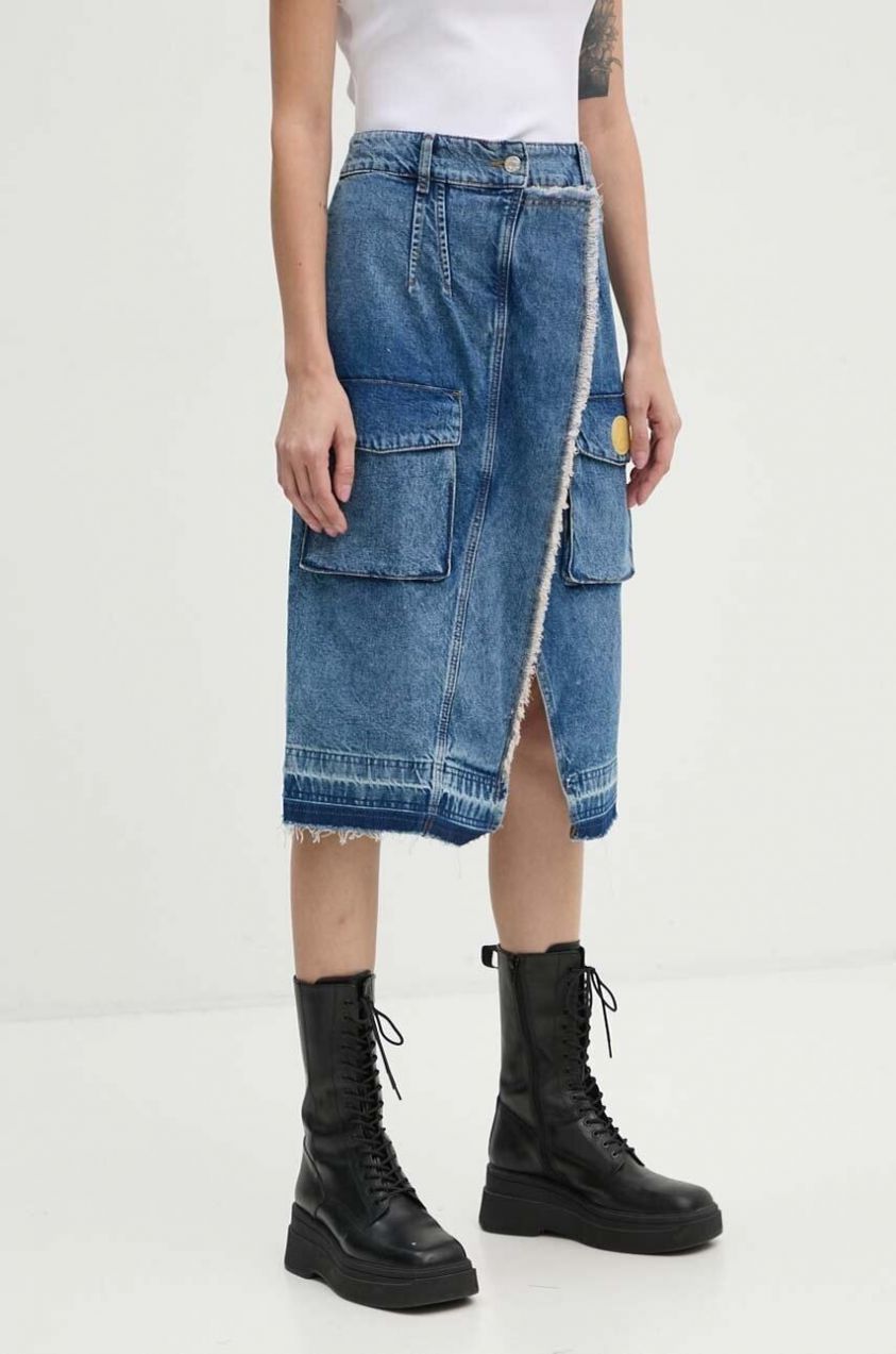 Rifľová sukňa Moschino Jeans midi, rovný strih, 0101.8221