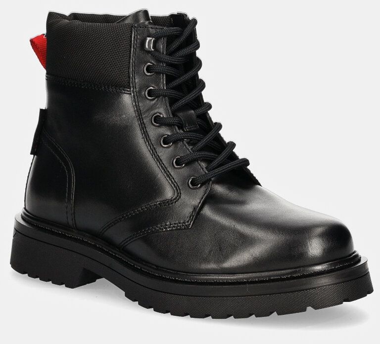Členkové topánky Tommy Jeans TJM LACE UP BOOT pánske, čierna farba, EM0EM01446