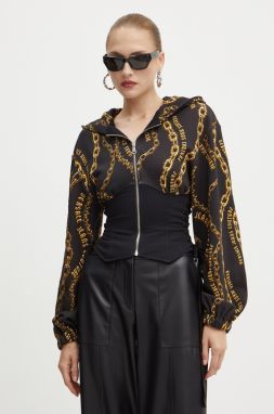 Bavlnená mikina Versace Jeans Couture dámska, čierna farba, s kapucňou, vzorovaná, 77HAI3A4 FS159