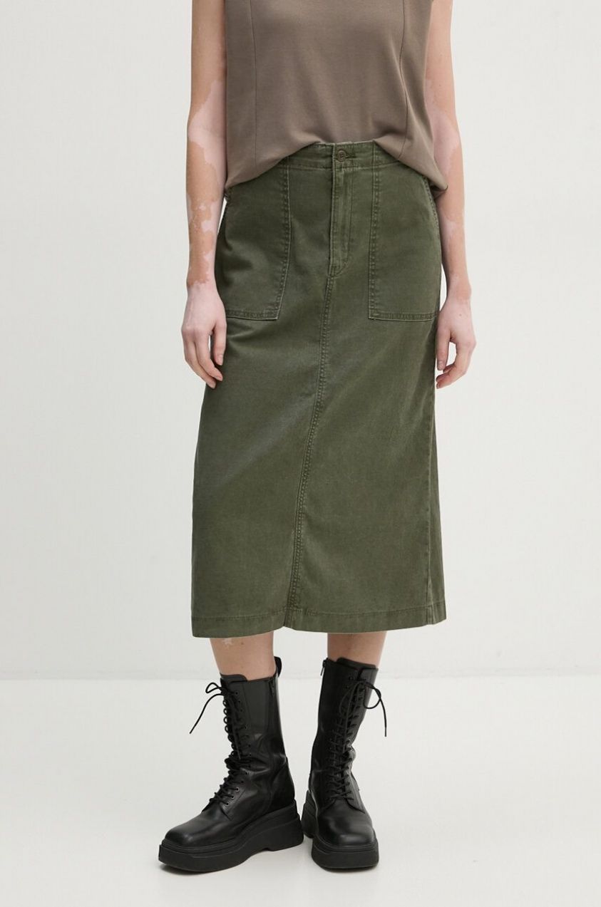Rifľová sukňa Levi's zelená farba, midi, rovný strih, A8696