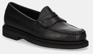 Kožené mokasíny Karl Lagerfeld STEP pánske, čierna farba, KL12530S
