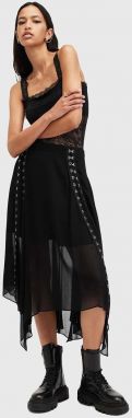 Sukňa AllSaints LUNA čierna farba, midi, áčkový strih, W013RB