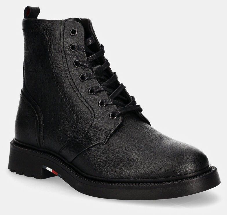 Kožená obuv Tommy Hilfiger HILFIGER COMFORT LWT LTH BOOT pánska, čierna farba, FM0FM05183