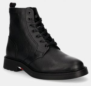 Kožená obuv Tommy Hilfiger HILFIGER COMFORT LWT LTH BOOT pánska, čierna farba, FM0FM05183