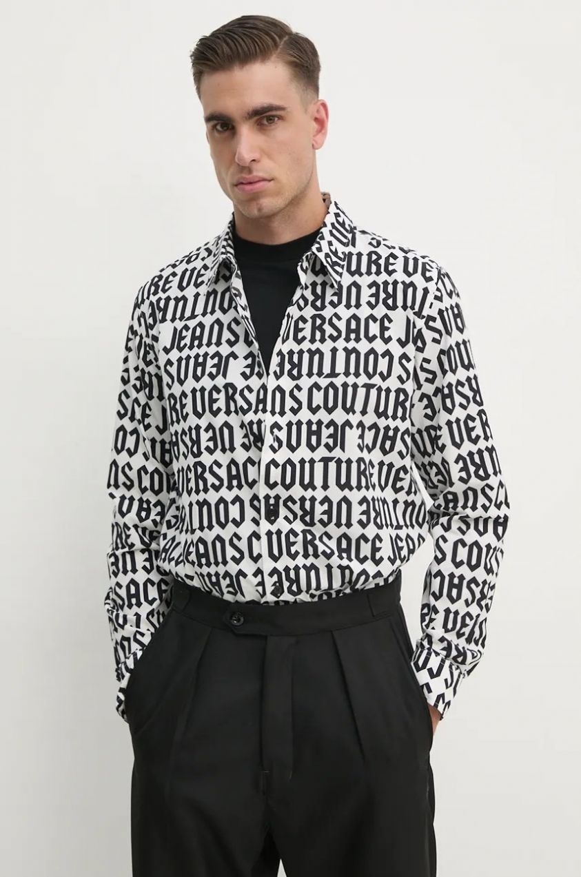 Bavlnená košeľa Versace Jeans Couture pánska, biela farba, regular, s klasickým golierom, 77GAL2R0 NS469