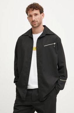Košeľa MM6 Maison Margiela pánska, čierna farba, voľný strih, s klasickým golierom, SH2DT0014.M35227