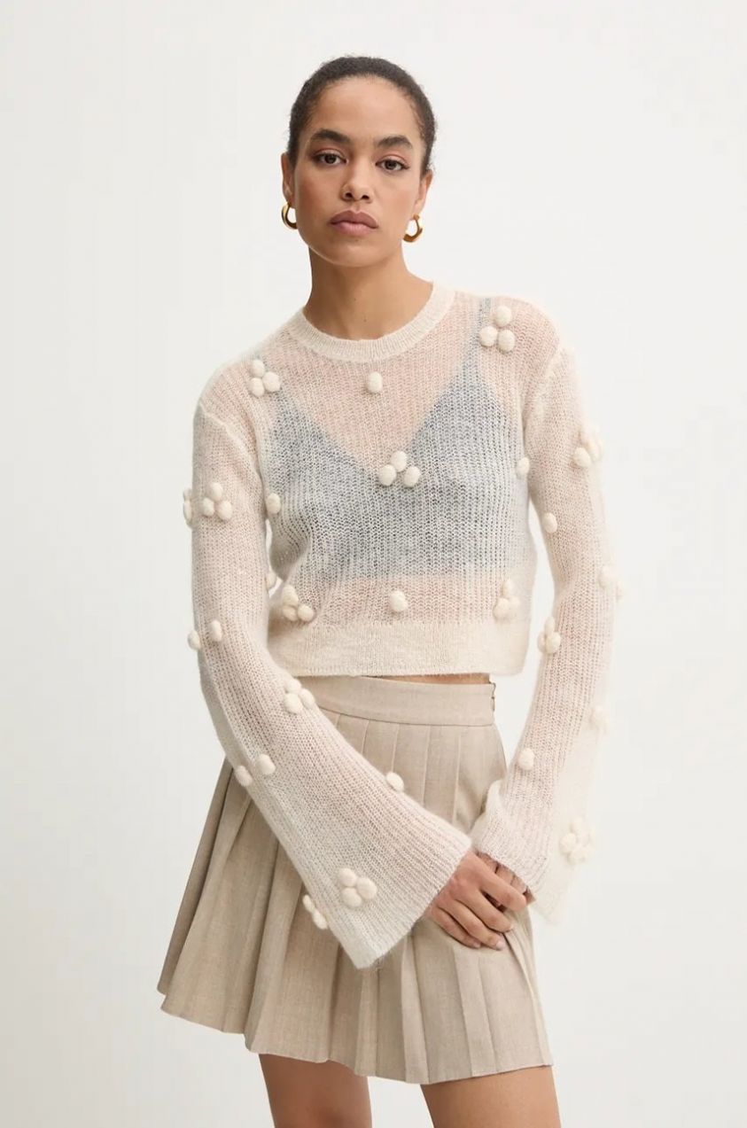 Vlnený sveter Rotate Light Knit Ls Sweater dámsky, béžová farba, tenký, 112999857