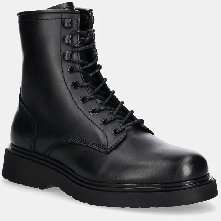 Kožené členkové topánky Calvin Klein LACE UP BOOT W/ ZIP LTH pánske, čierna farba, HM0HM01575