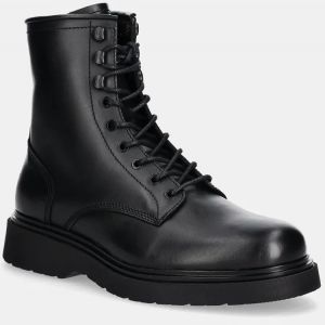 Kožené členkové topánky Calvin Klein LACE UP BOOT W/ ZIP LTH pánske, čierna farba, HM0HM01575