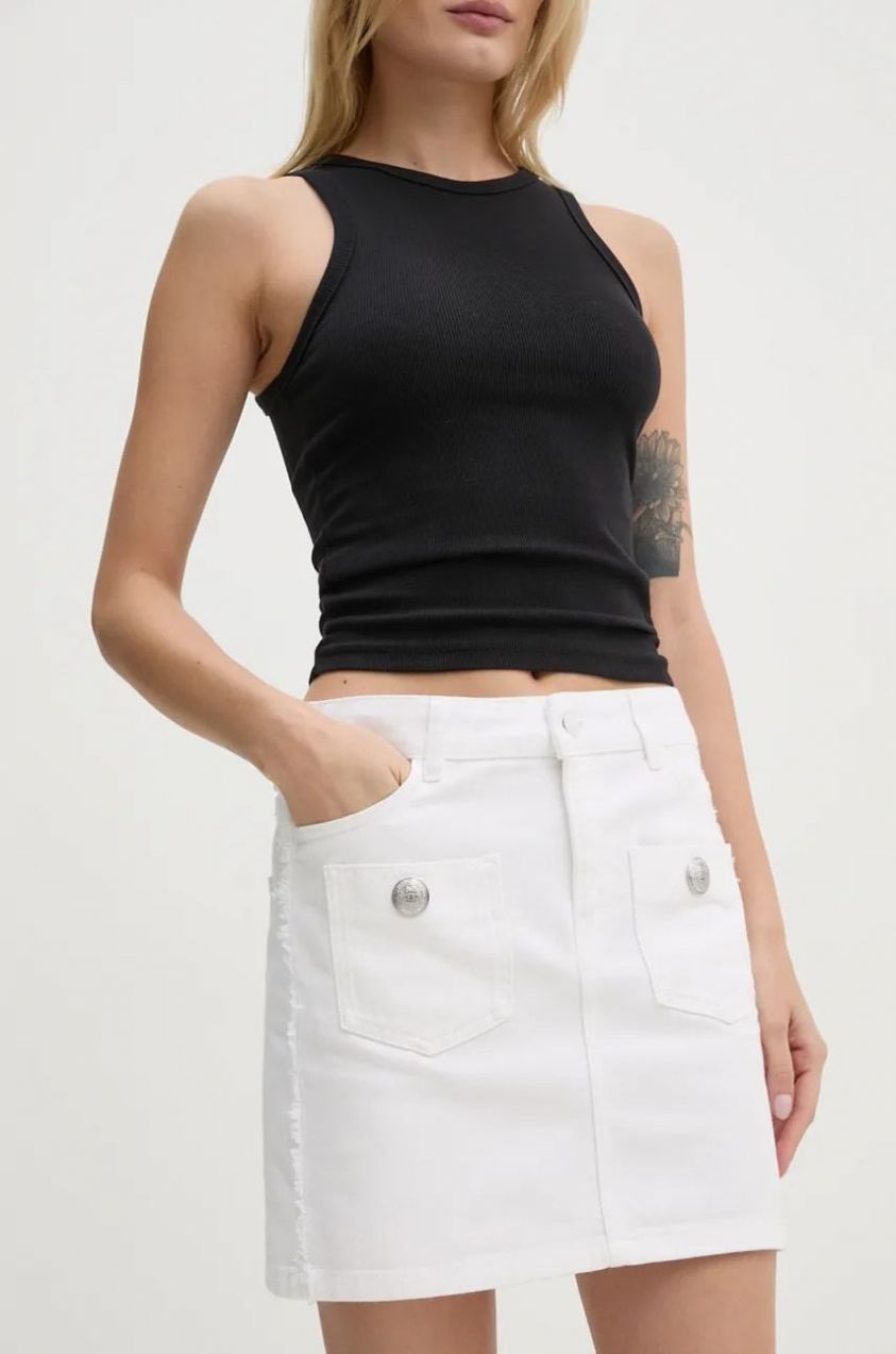 Rifľová sukňa ZADIG&VOLTAIRE biela farba, mini, rovný strih, WWSK00386